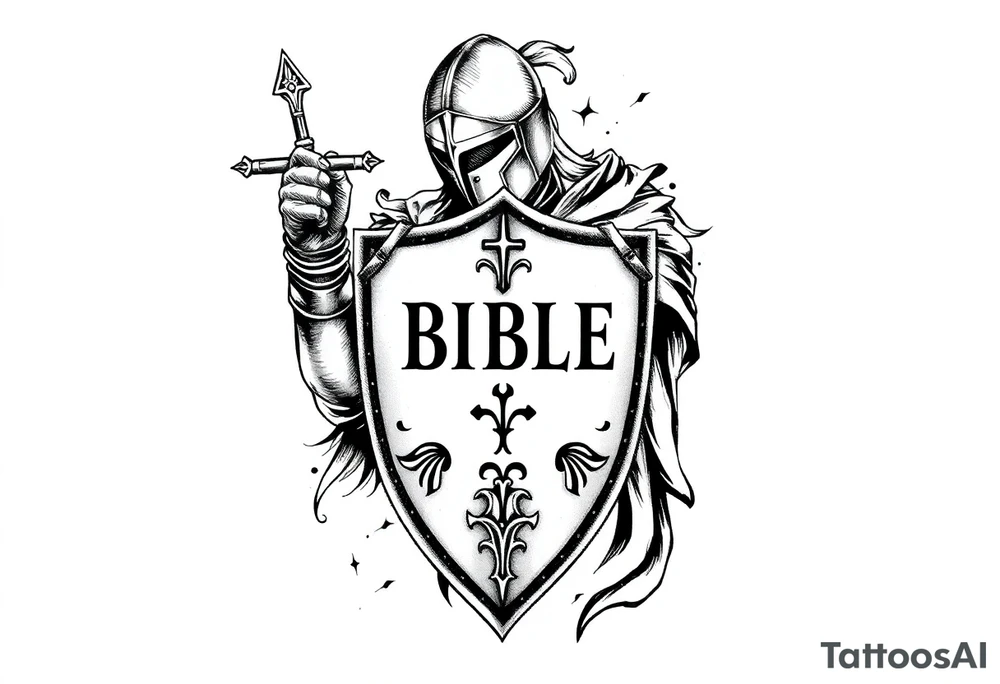 A knight with a bible on his shield tattoo idea tattoo idea