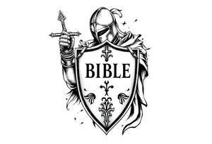 A knight with a bible on his shield tattoo idea tattoo idea