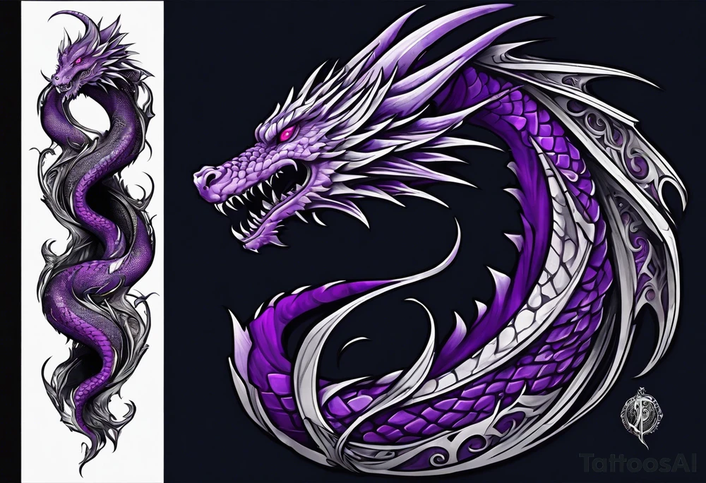 Purple eldritch dragon arm sleeve tattoo idea