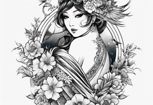 traditional style
full leg sleeve with a bird and flowers tattoo idea
