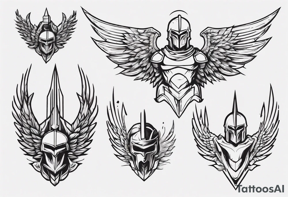 ultra-fine line linework vector of a spartan with wings tattoo idea