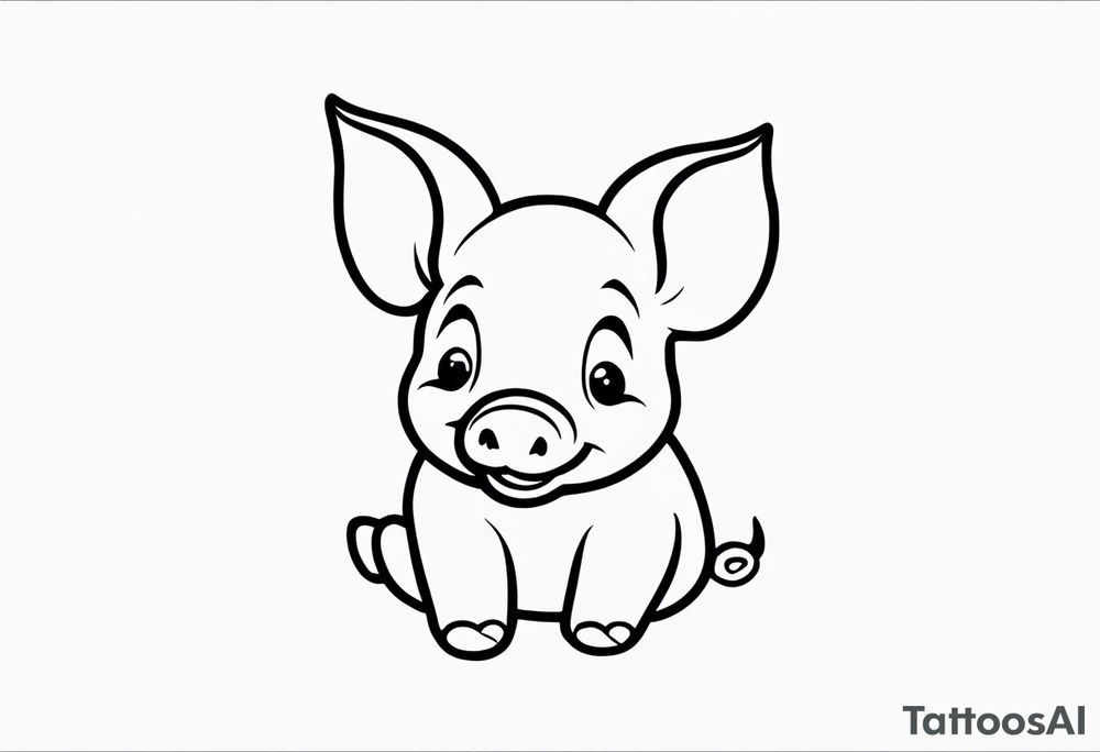 very cute happy piglet with small ears.
outline only.
black and white only.
only show the piglet. no extra lines or decoration.
no black shading.
draw only with very thin lines (1px)

should look like a tattoo that will only take 5 minutes to draw tattoo idea