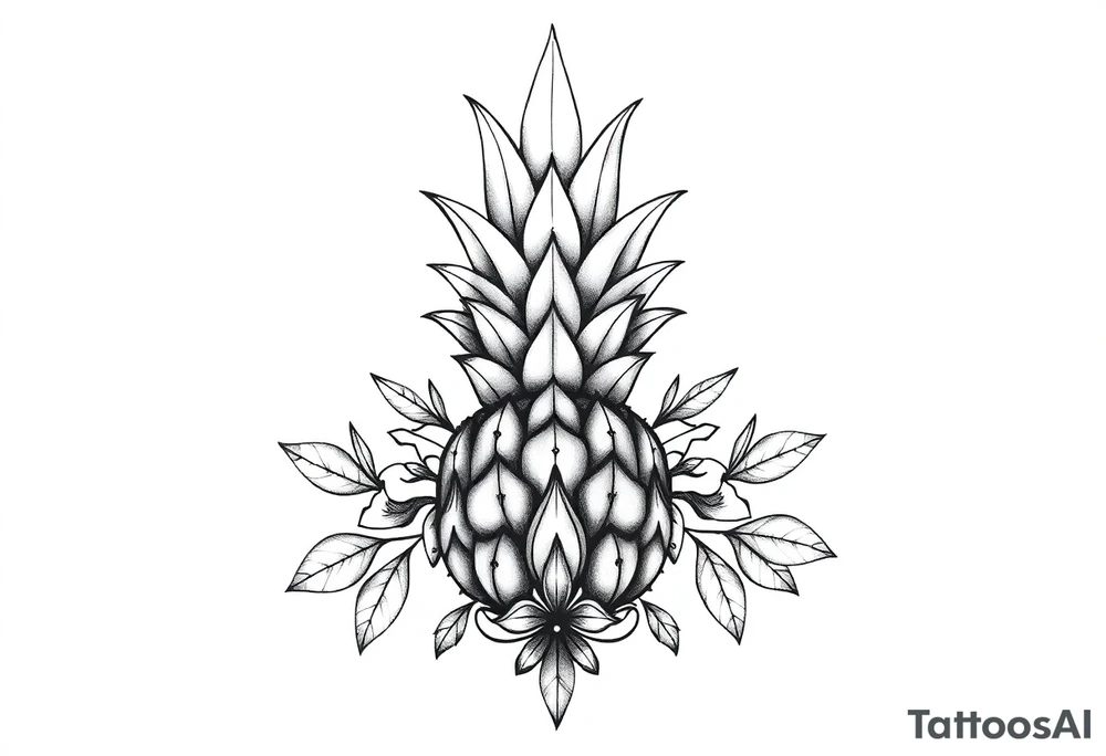 Bushy crown pineapple vagina, design to go over vagina , erotic vagina area design, anus to be at the bottom tattoo idea