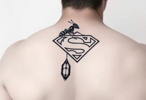 Black ant carrying the Superman logo on his back tattoo idea