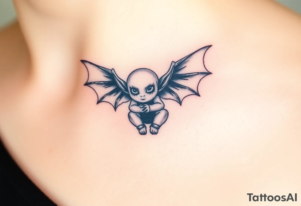 Misfit tiny goblin with wings tattoo idea