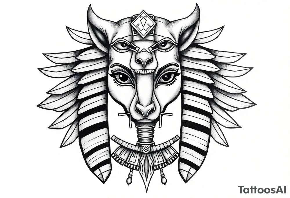 Tatuagem egípcia feminina detalhada, de um falcão representando a forma animal do deus egipicio Horus  segundo a mitologica egipicio, com adornos e simbolos tradicionais egípicios, a figura está em posição frontal, com detalhes hieroglíficos sutis ao redor, integrados harmonicamente. Fundo minimalista, inspirado em papiro antigo, com tons terrosos suaves. Estilo artístico com traços finos, sombra leve para destacar volume, ideal para a parte frontal da canela, transmitindo elegância e misticismo. tattoo idea