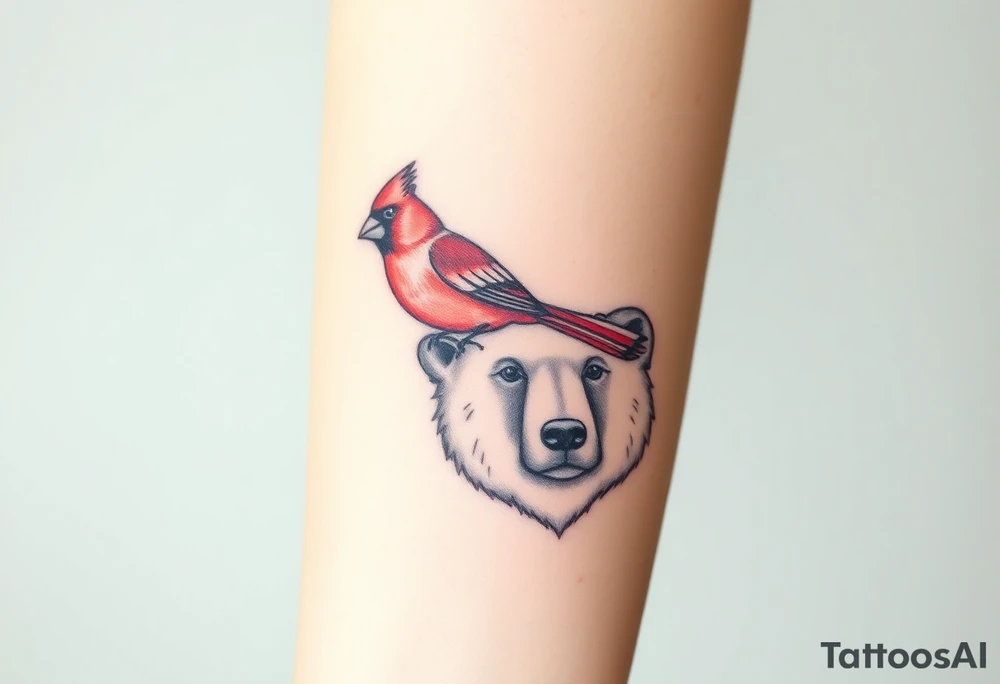 Cardinal sitting on bear nose tattoo idea
