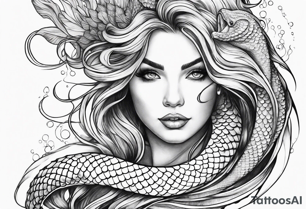 flowing serpent tail mermaid tattoo idea