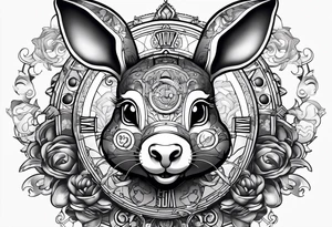 Looks like a rabbit cartoon pig with a mechanical heart tattoo idea
