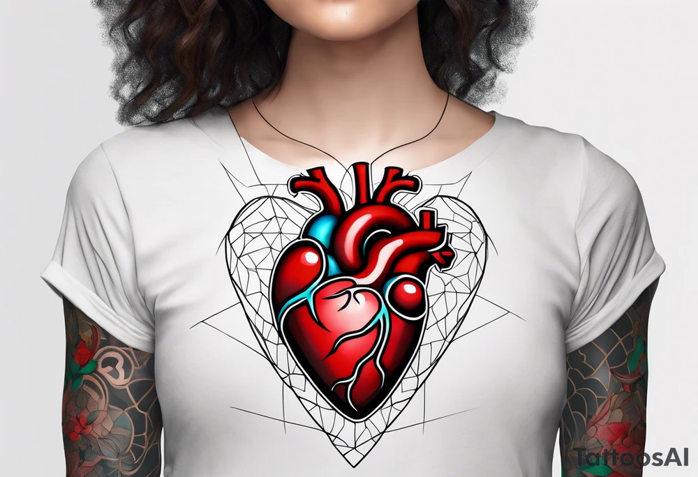 Anatomic heart with wire and blood tattoo idea