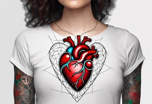 Anatomic heart with wire and blood tattoo idea