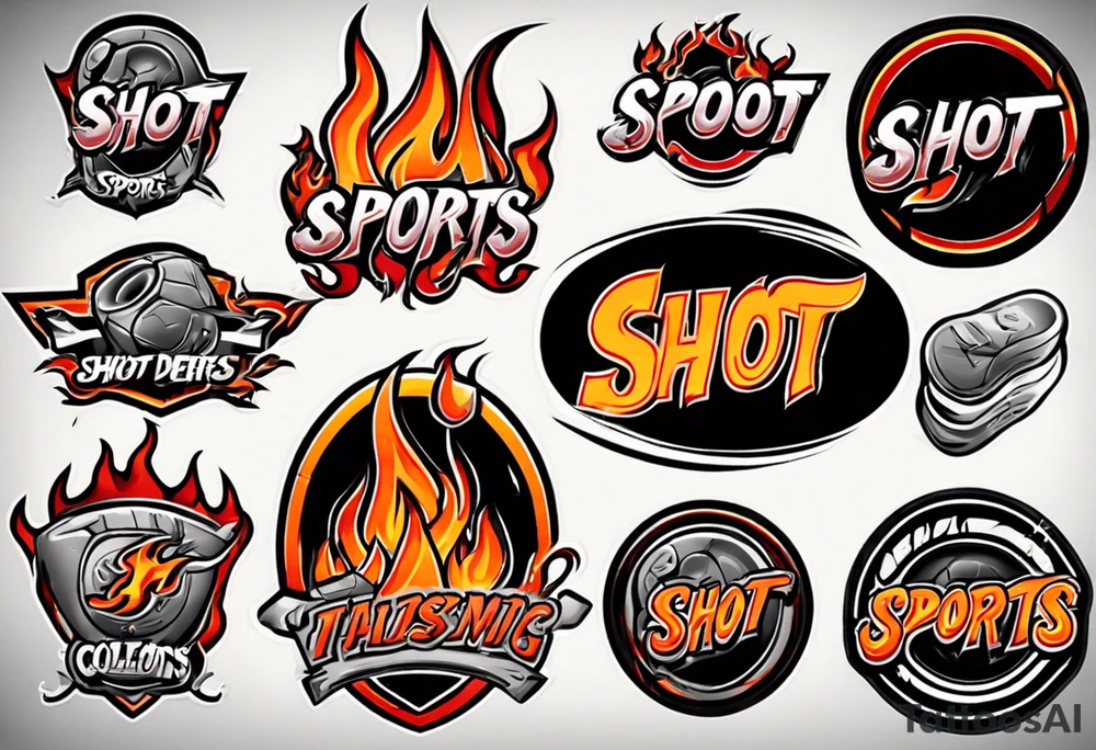 hockey puck with flames on it's side that says "SHOT SPORTS" tattoo idea