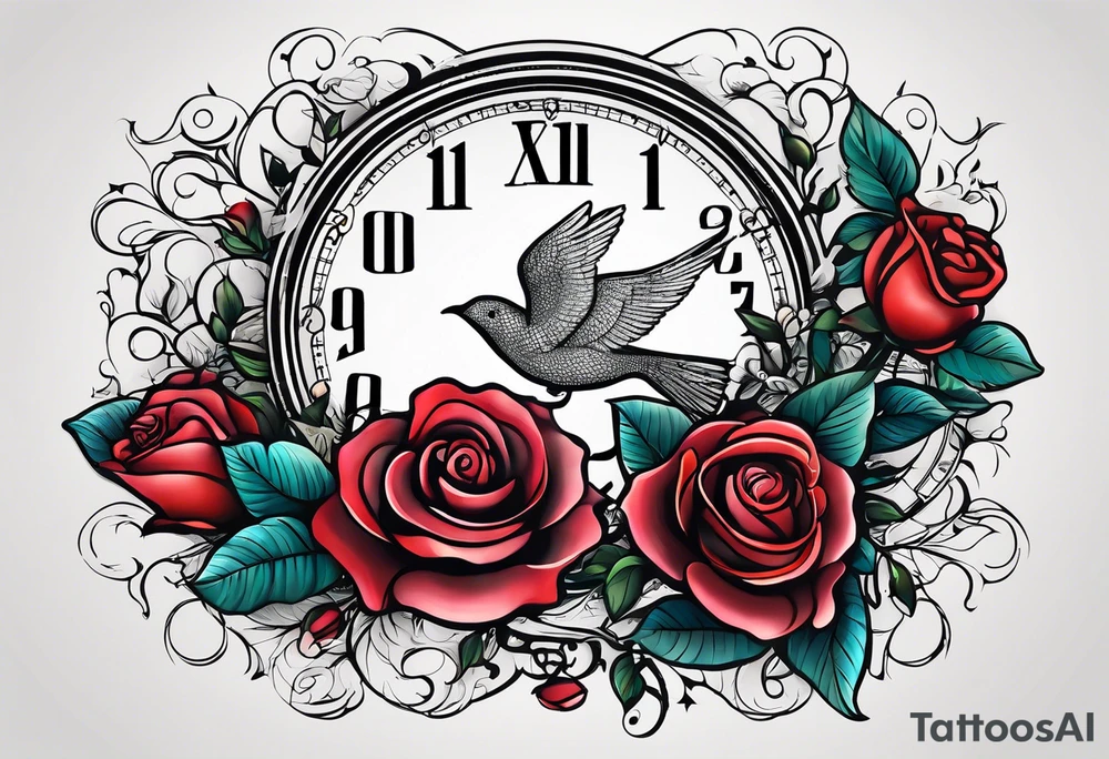 text box, rose, sunlight, dove, clock, tattoo idea