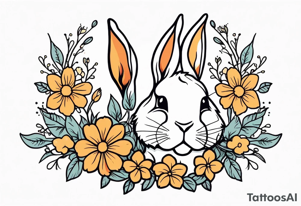 bunny head with flowers around it tattoo idea