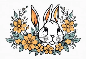 bunny head with flowers around it tattoo idea