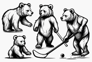 Baby bear playing hockey in front of papa bear and mama bear tattoo idea