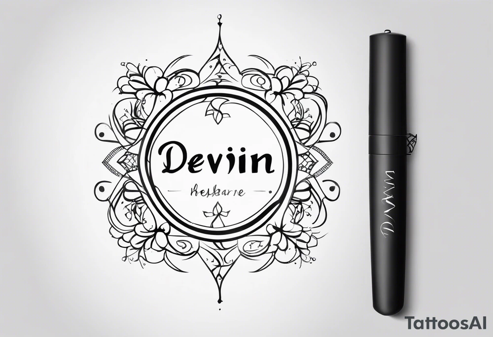 using my husbands name 'devin' can you create a thin line script tattoo 
 with name only and very minimalist tattoo idea