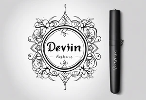 using my husbands name 'devin' can you create a thin line script tattoo 
 with name only and very minimalist tattoo idea