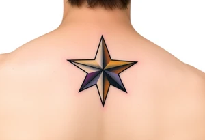 Minimalist star tattoo with nonbinary flag colors (yellow, white, purple, black), clean line art, transparent background. tattoo idea