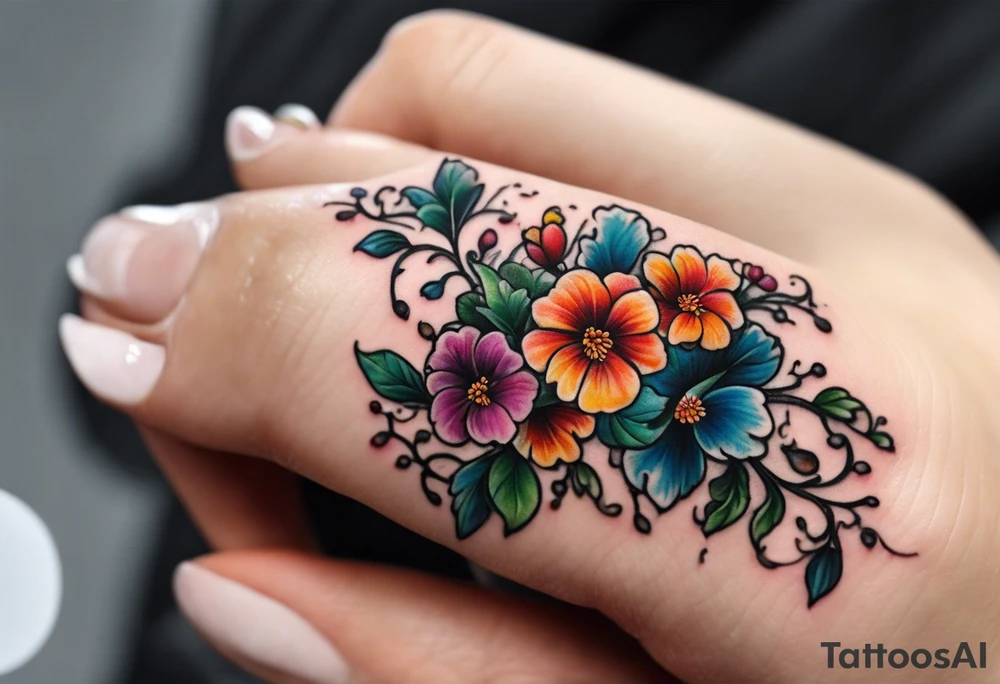 Small Floral vine going up my finger onto my hand tattoo idea