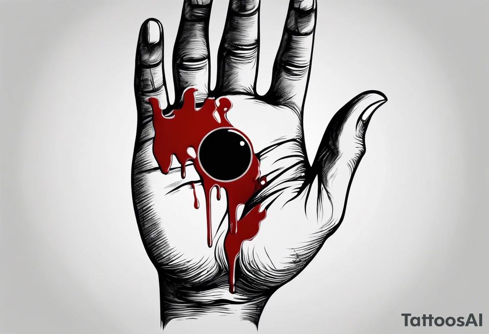 a plain human hand with the palm facing forward. There is a hole in the hand. The hole has blood dripping from it tattoo idea