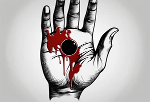 a plain human hand with the palm facing forward. There is a hole in the hand. The hole has blood dripping from it tattoo idea