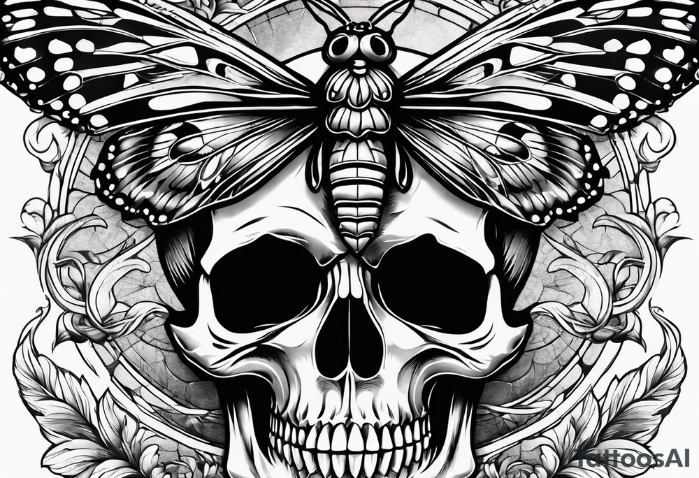 Skull wearing buttefly tattoo idea