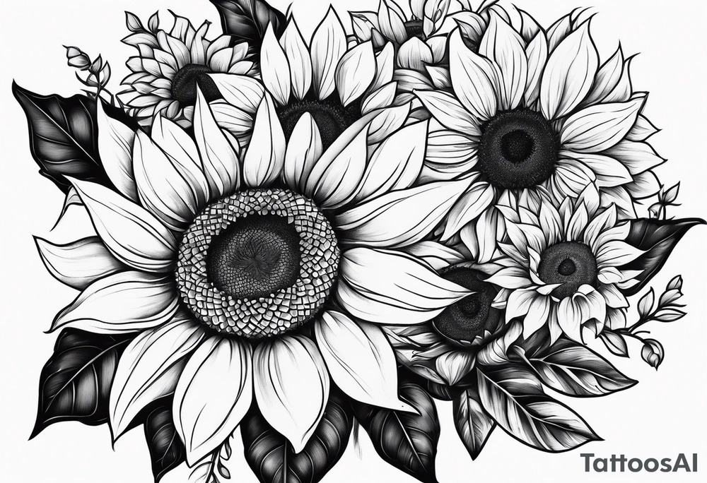 Word family with sunflowers tattoo idea