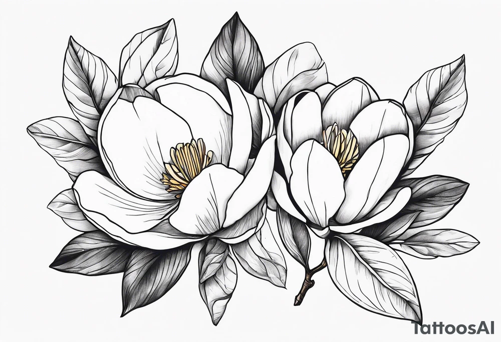really long stew, magnolia on top and leaves tattoo idea