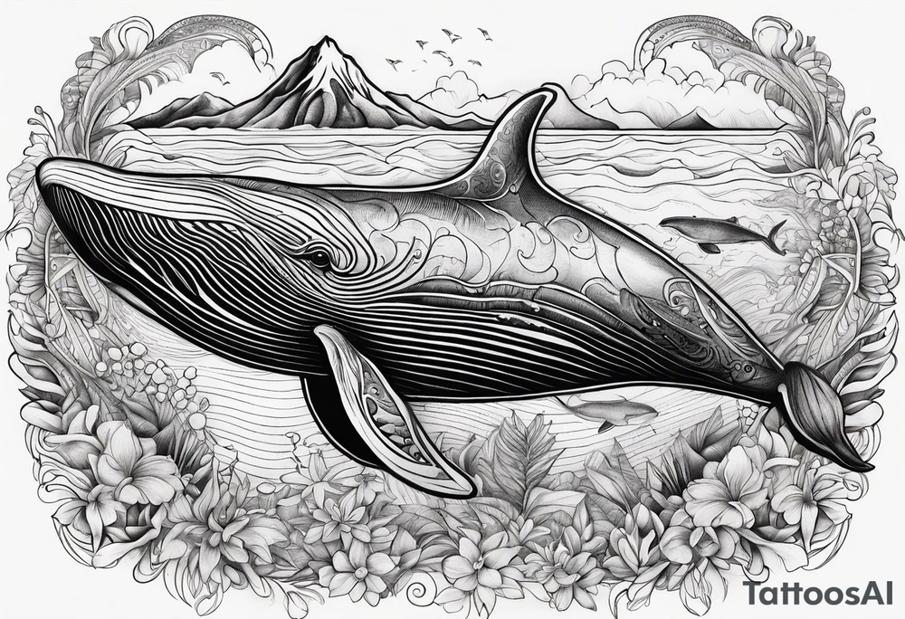 Hawaiian whale school tattoo idea