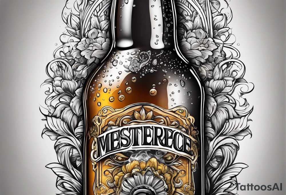 A bottle of beer with a sad face tattoo idea