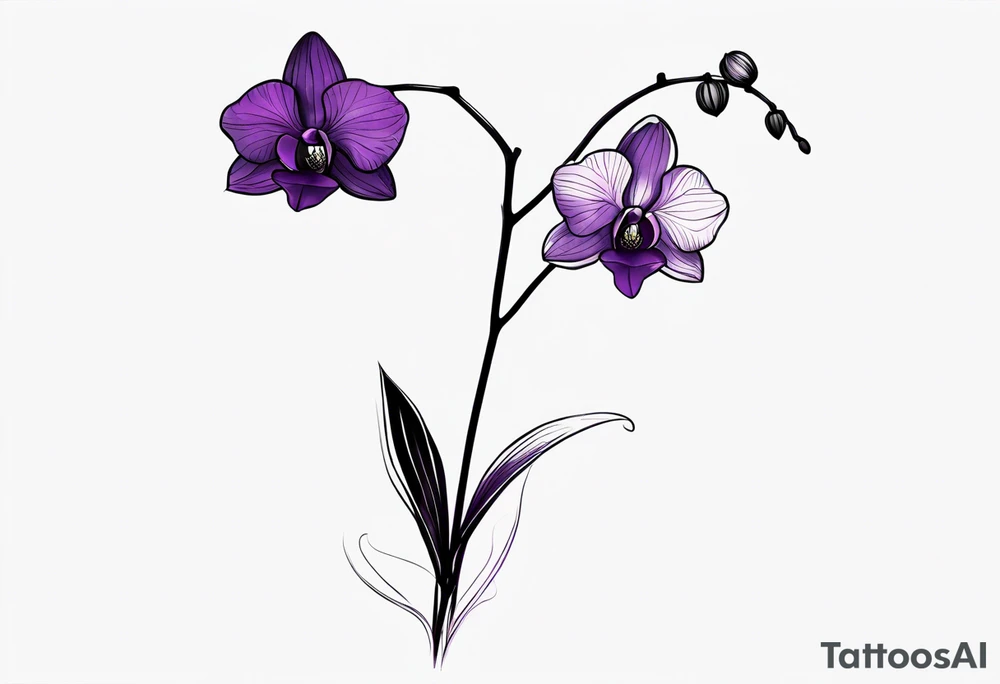 Dark purple orchid see through long stem tattoo idea