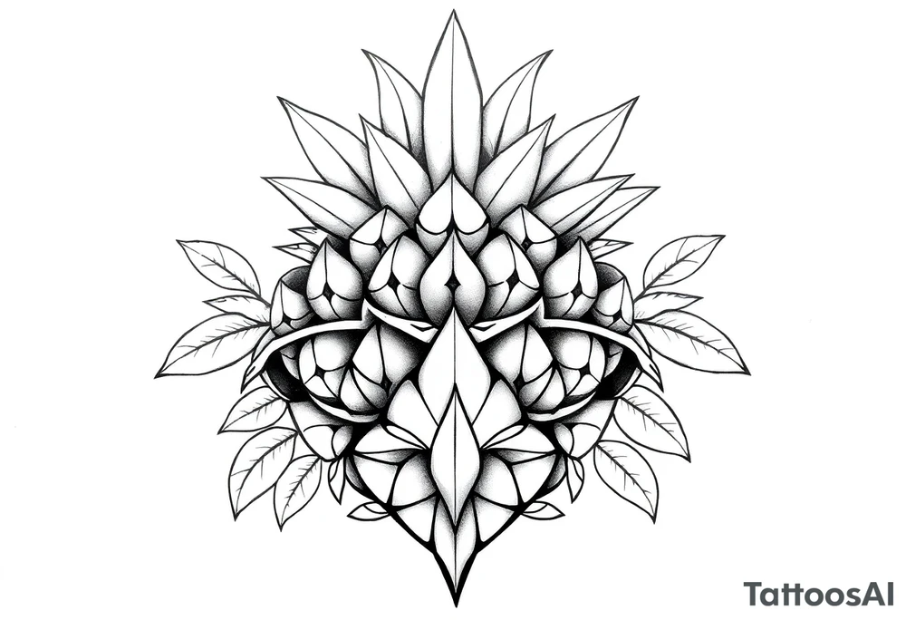Bushy crown pineapple vagina, design to go over vagina , erotic vagina area design, anus to be at the bottom tattoo idea