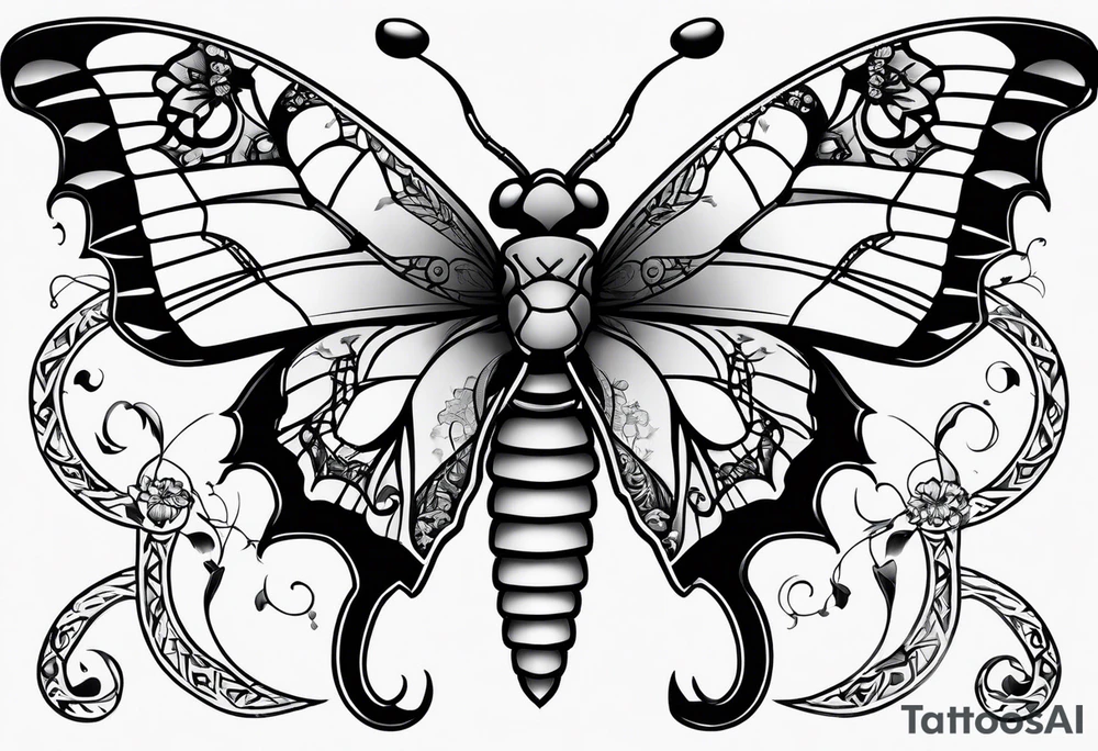 Large scorpions and butterflies tattoo idea