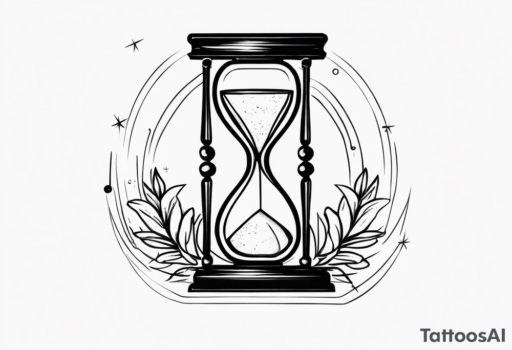 a tattoo mixing a clock and an hourglass in black and white where the year 1979 appears. tattoo idea