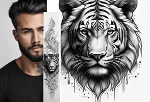 father and cub sleeve with elements showing relationship between father and son tattoo idea