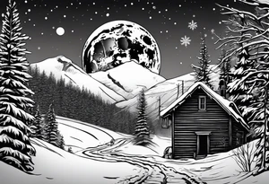 Snow machine,
snowshoes and a moon above tattoo idea