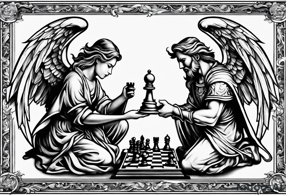 angel vs devil playing chess tattoo idea