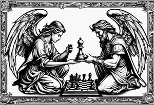 angel vs devil playing chess tattoo idea