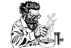 mad scientist cooking meth while smoking out of oil burner tattoo idea