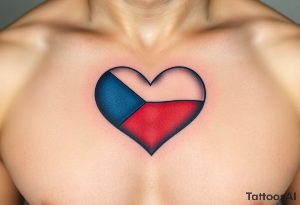 A Czech flag inside a heart shape, with soft shading to give it a glowing effect tattoo idea
