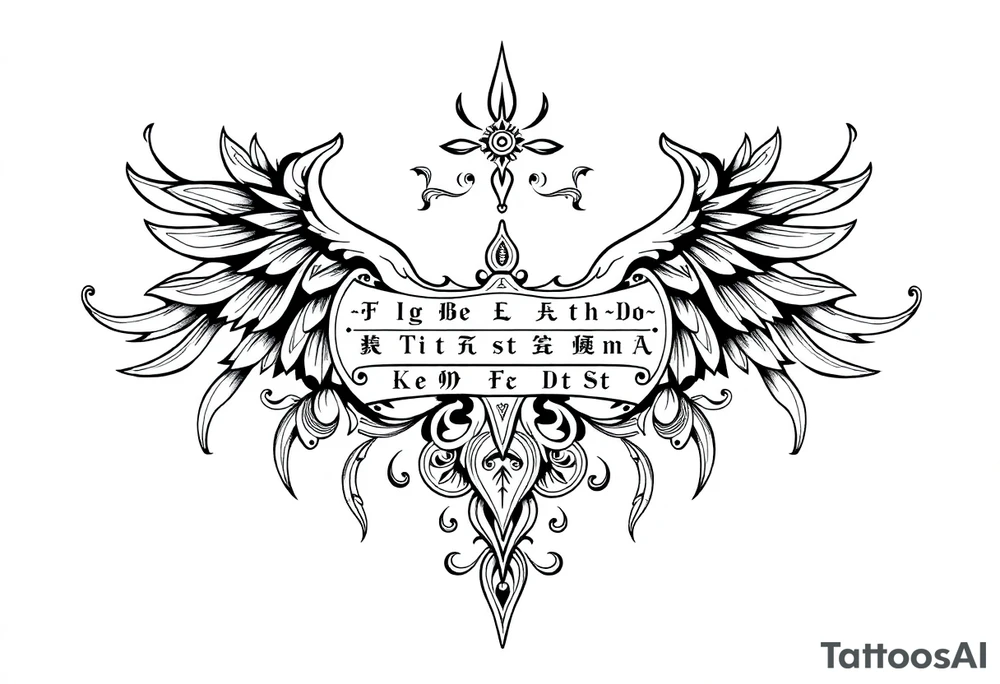 long shaman  style mytical bold line with ancient rhyme tattoo idea