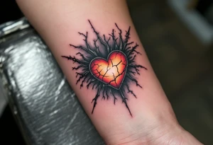 A Reaper with a cracked hourglass heart glowing orange, surrounded by fading gray mist. tattoo idea