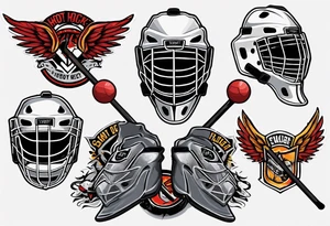 hockey puck with wings and a goalie mask that says "SHOT HOCKEY" tattoo idea