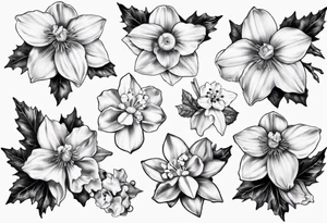 OAKLEE with Narcissus and holly flowers tattoo idea