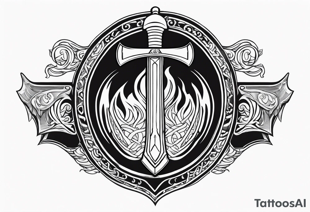 Valhalla shield sword axe fire tattoo idea