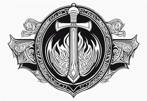 Valhalla shield sword axe fire tattoo idea