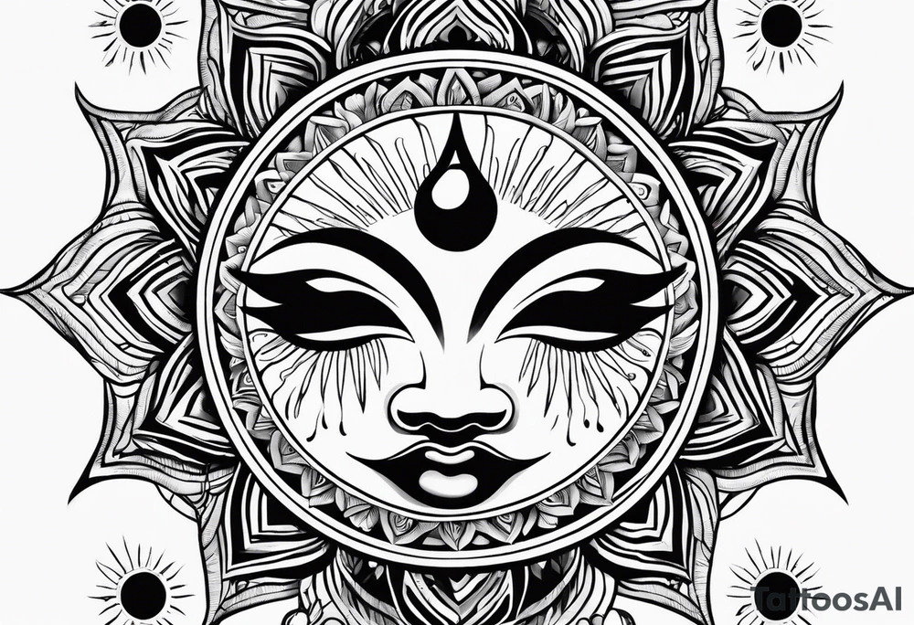 a simple sun with eyes and mouth tattoo idea