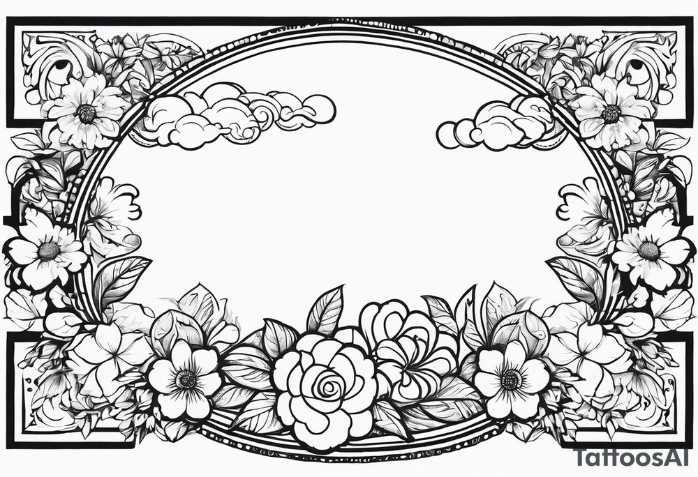 floral clouds circle vignette frame tattoo idea