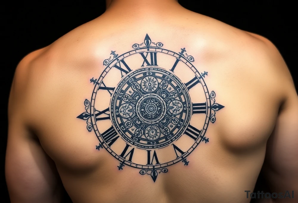 vintage roman numerals within ornate clockwork mechanism tattoo idea
